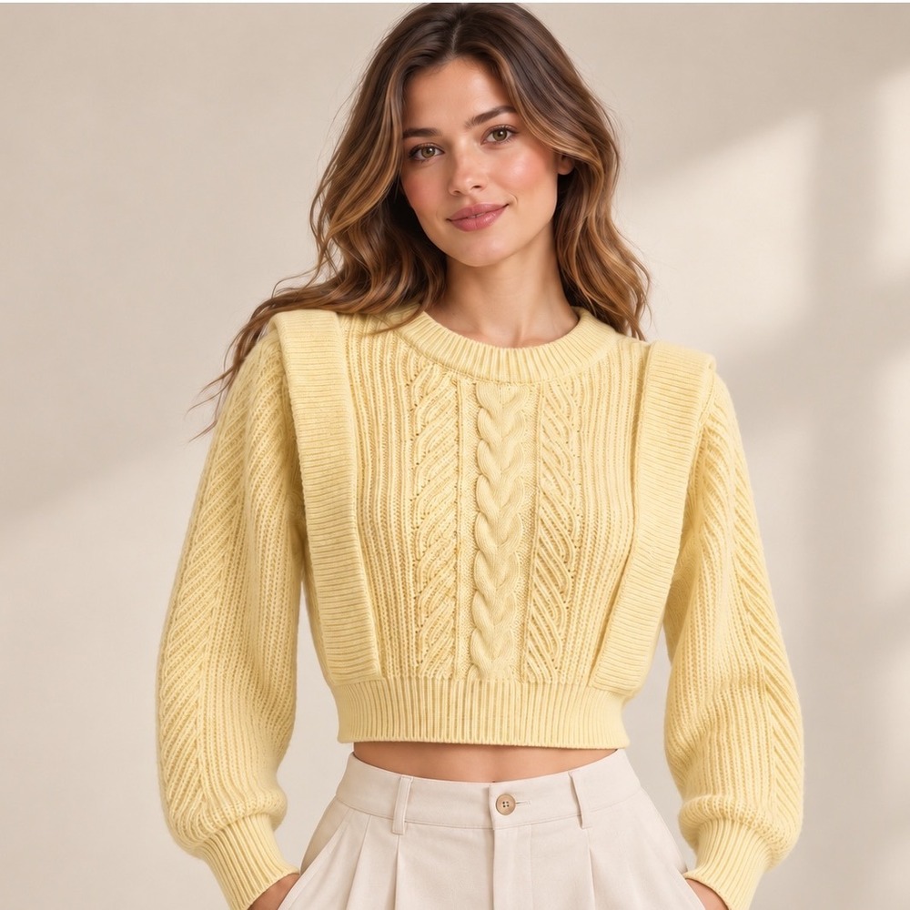 Industry Republic Yellow Cable Knit Cotton Cropped Fall Winter‎ Spring Sweater M